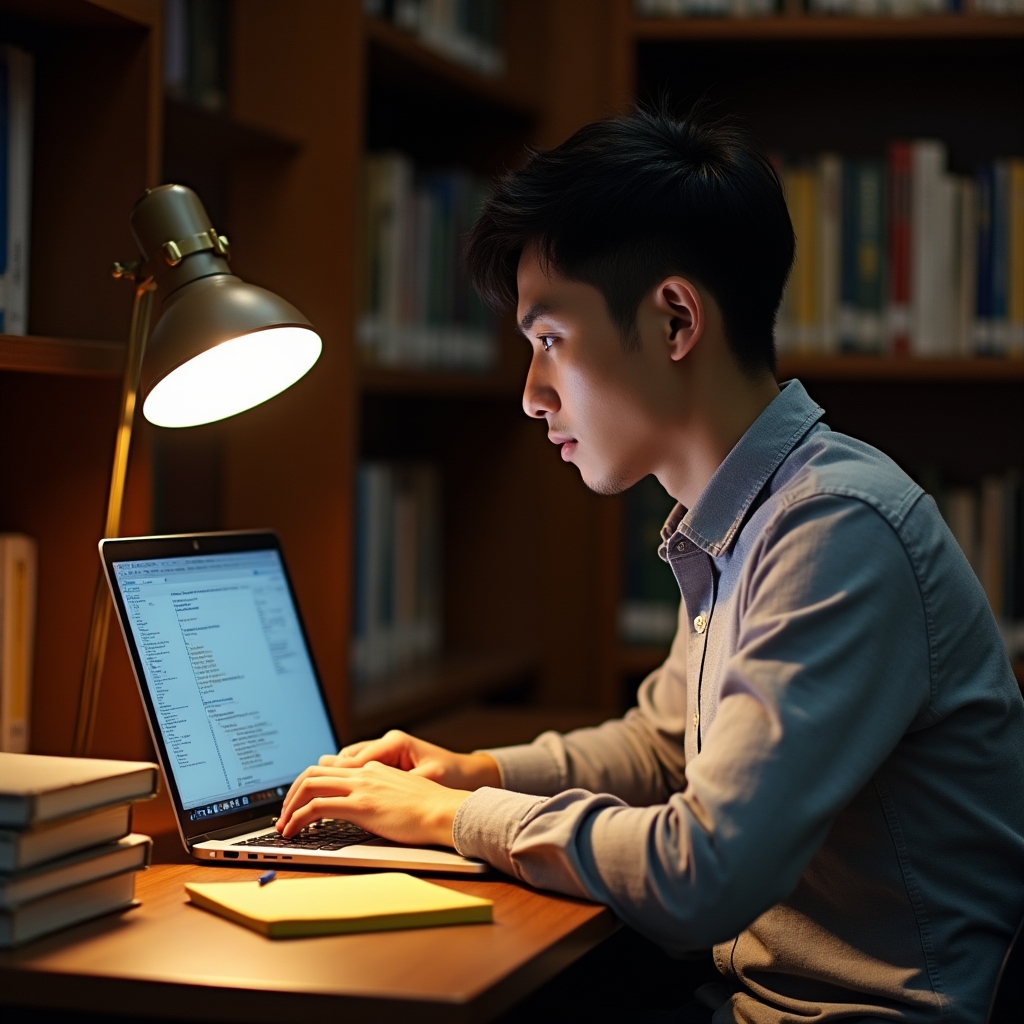 Developer reviewing dependency tree and library version notes on laptop